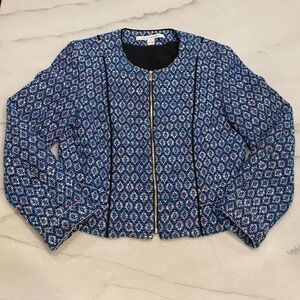 DVF Diane Von Furstenberg Jacket Size 6 Blue White Black Metallic